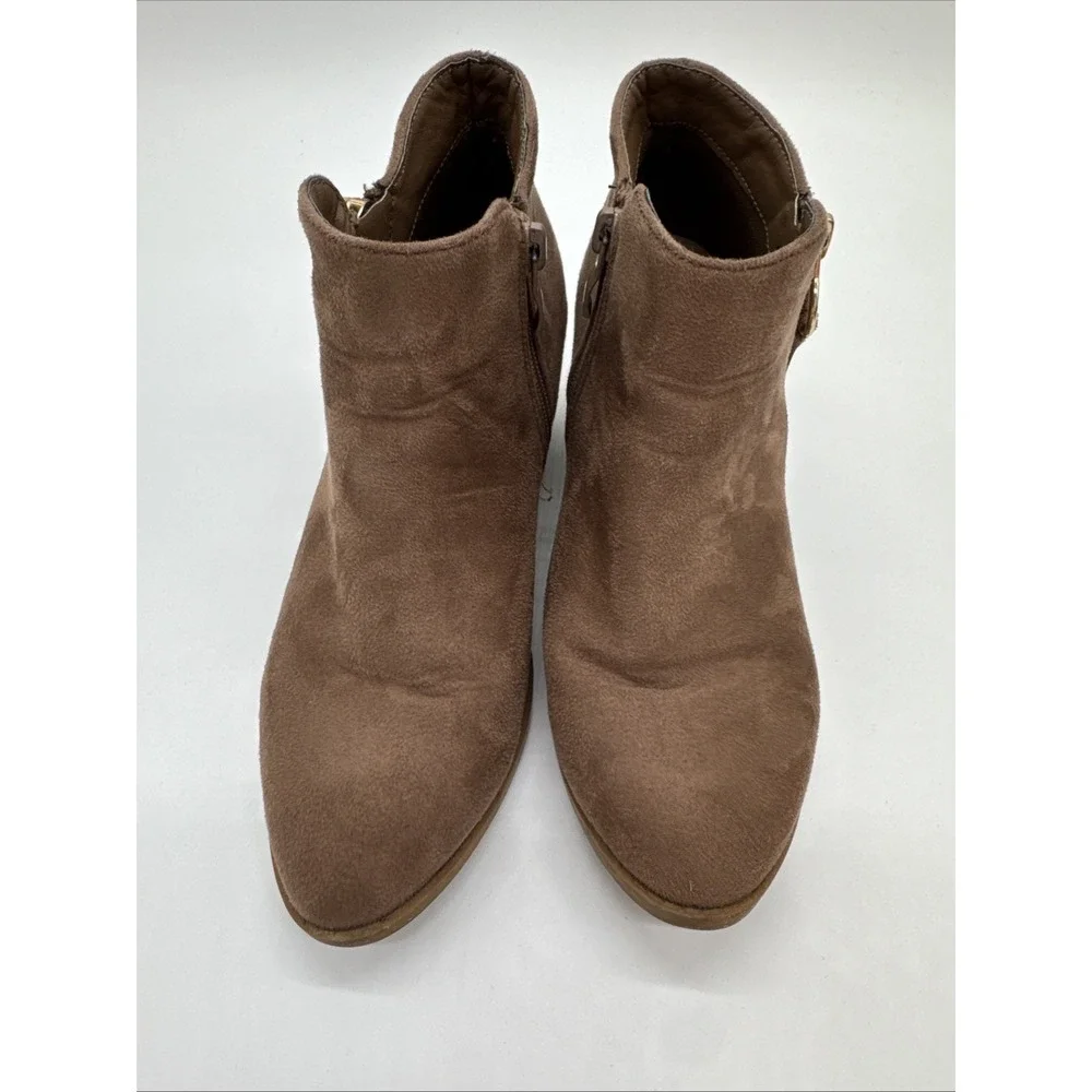 Top Moda Brown Suede Ankle Booties with Side‎ Zipper Size 6